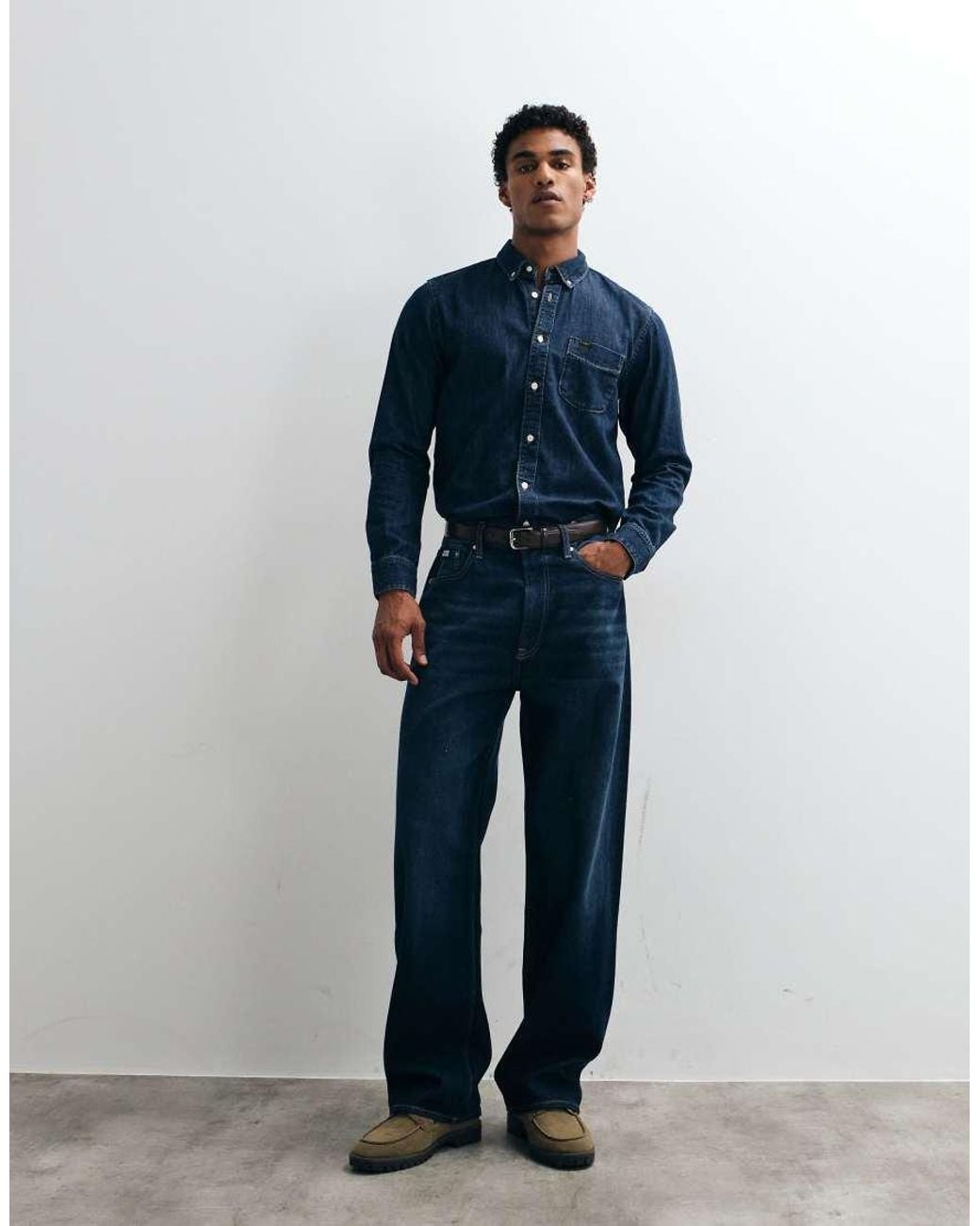 Lee Jeans Blue Denim Button Down Shirt for men