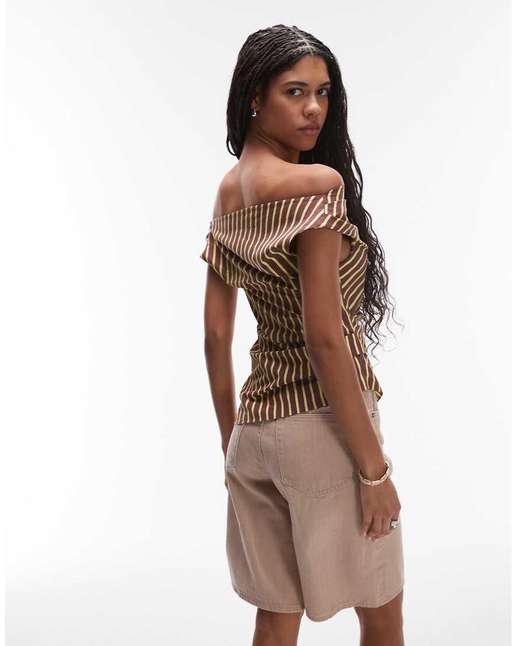 TOPSHOP Brown Drape Tucked Top