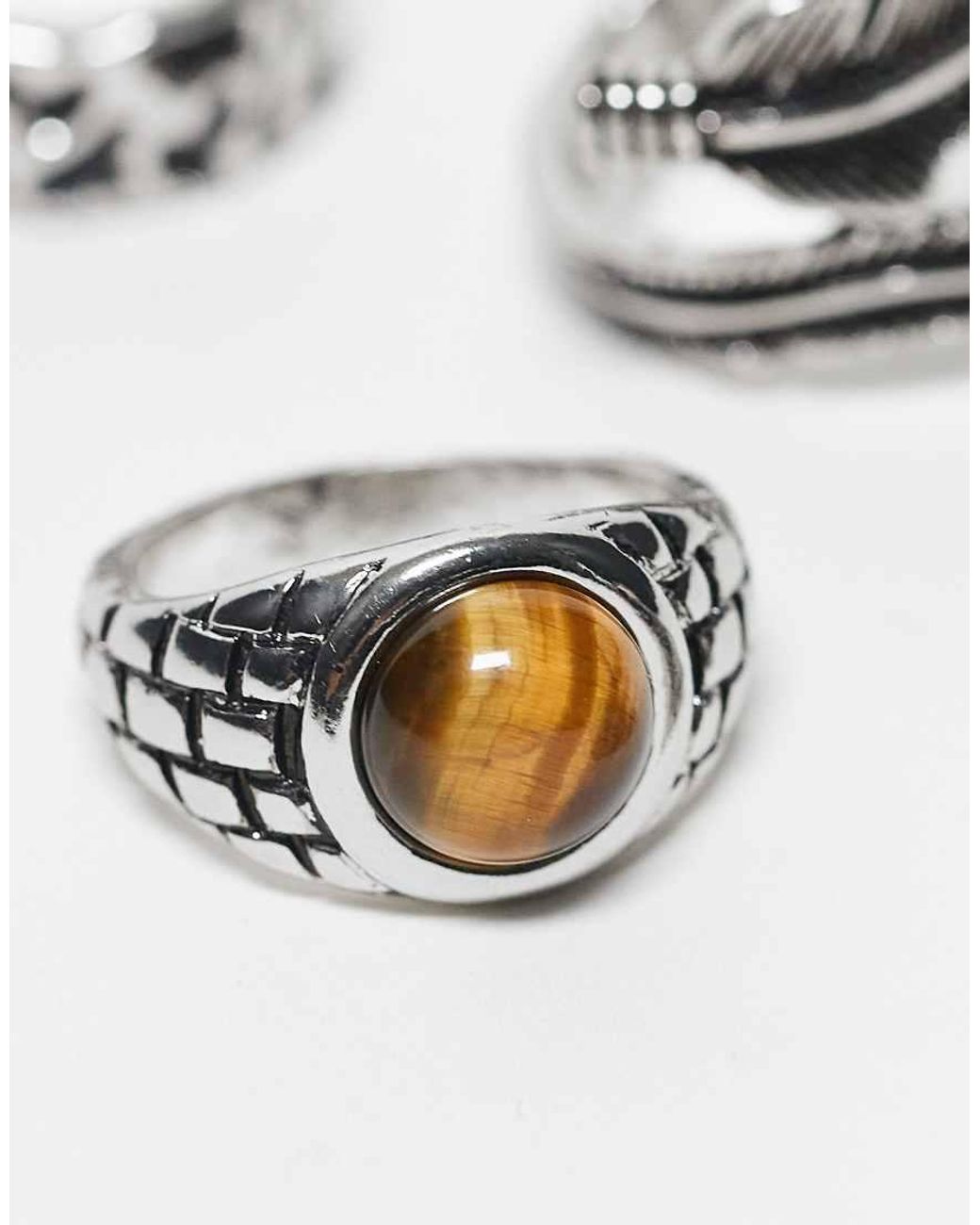 ASOS Set Van 4 Ringen Met Wikkel-Veerdesign, Steen En Zegelring in het White voor heren