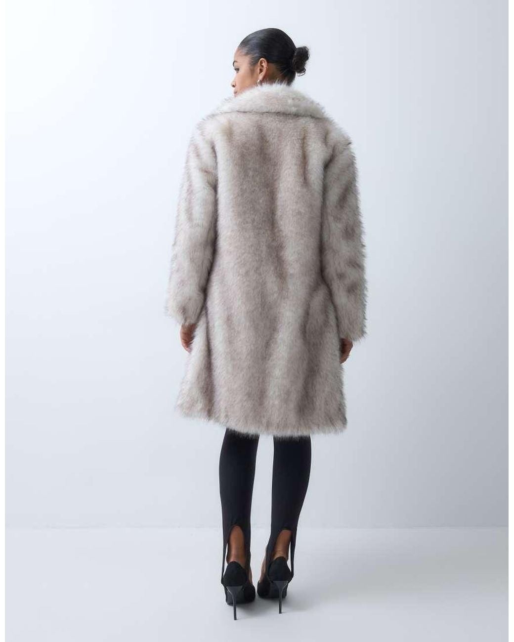 Forever New Gray Faux Fur Revere Collar Longline Coat