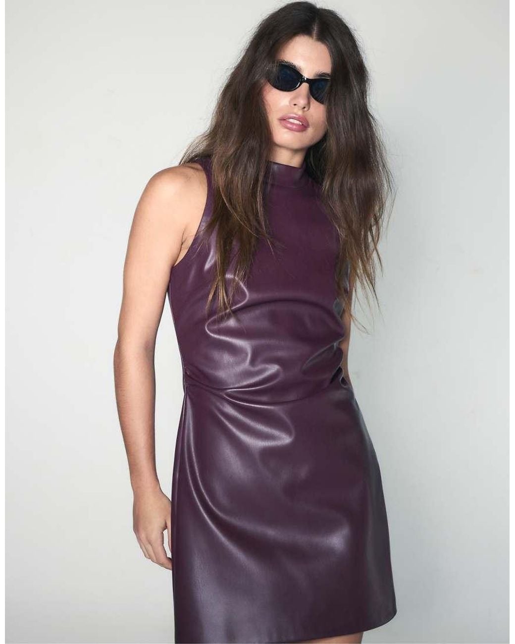 Stradivarius Purple Short Halter Leather-effect Dress