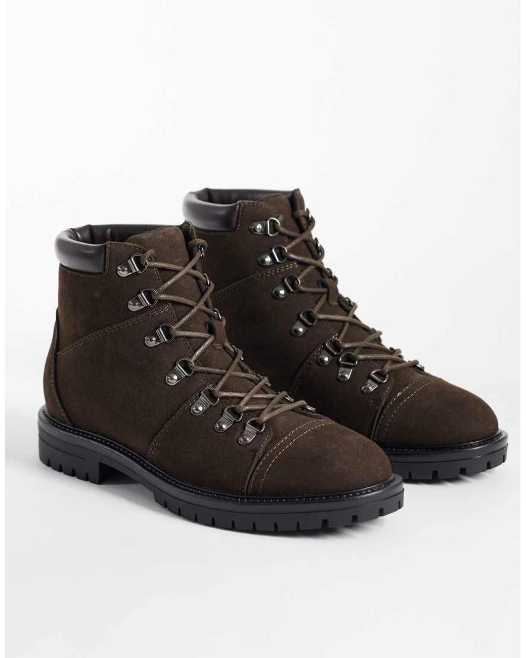 ASOS Black Lace Up Hiker Boots With Cleated Sole for men