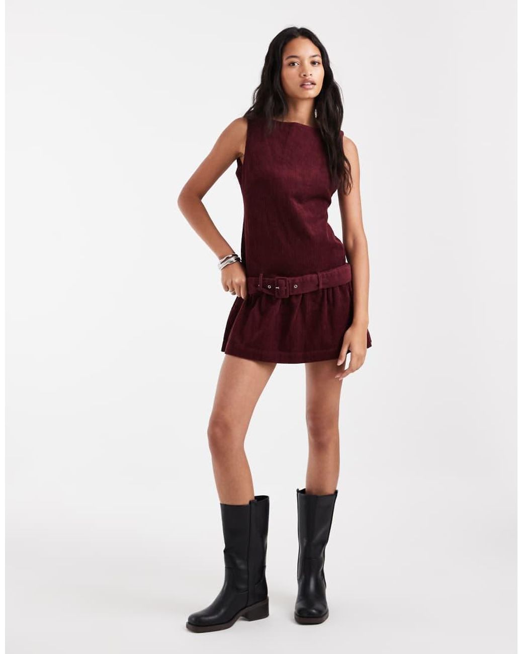 ASOS Red Cord Shift Mini Dress With Belt Detail