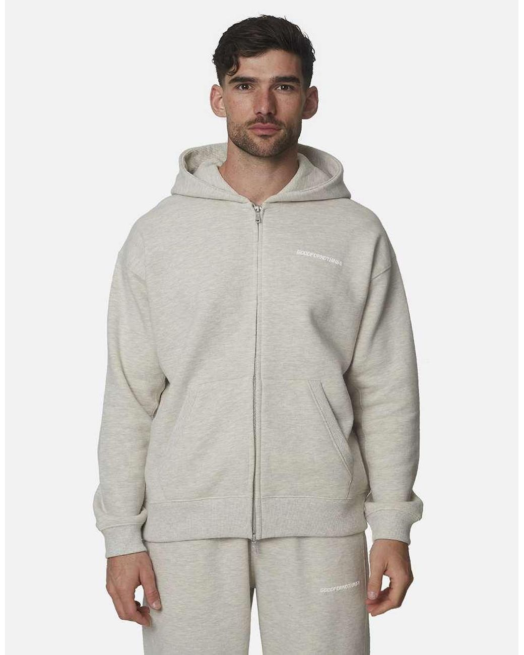 Good For Nothing Gray Oversized Cotton Rich Zip Hoodie for men