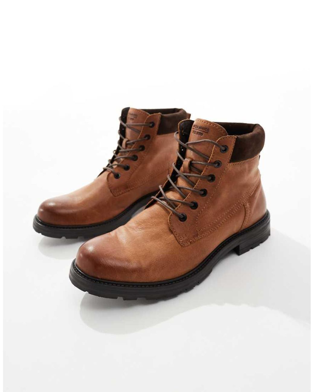 Jack & Jones Brown Lace Up Leather Boot for men