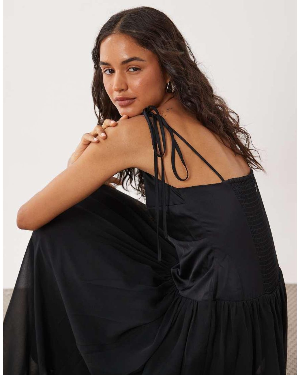 Abercrombie & Fitch Black Plunge Neck Flowy Maxi Dress