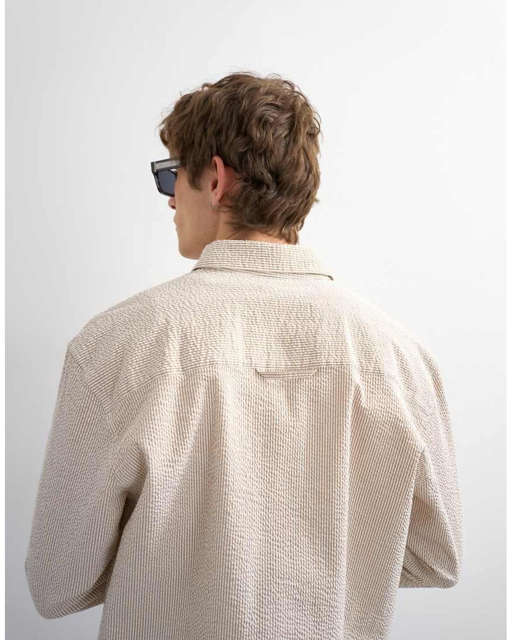 Topman Natural Relaxed Fit Crop Seersucker Shirt for men