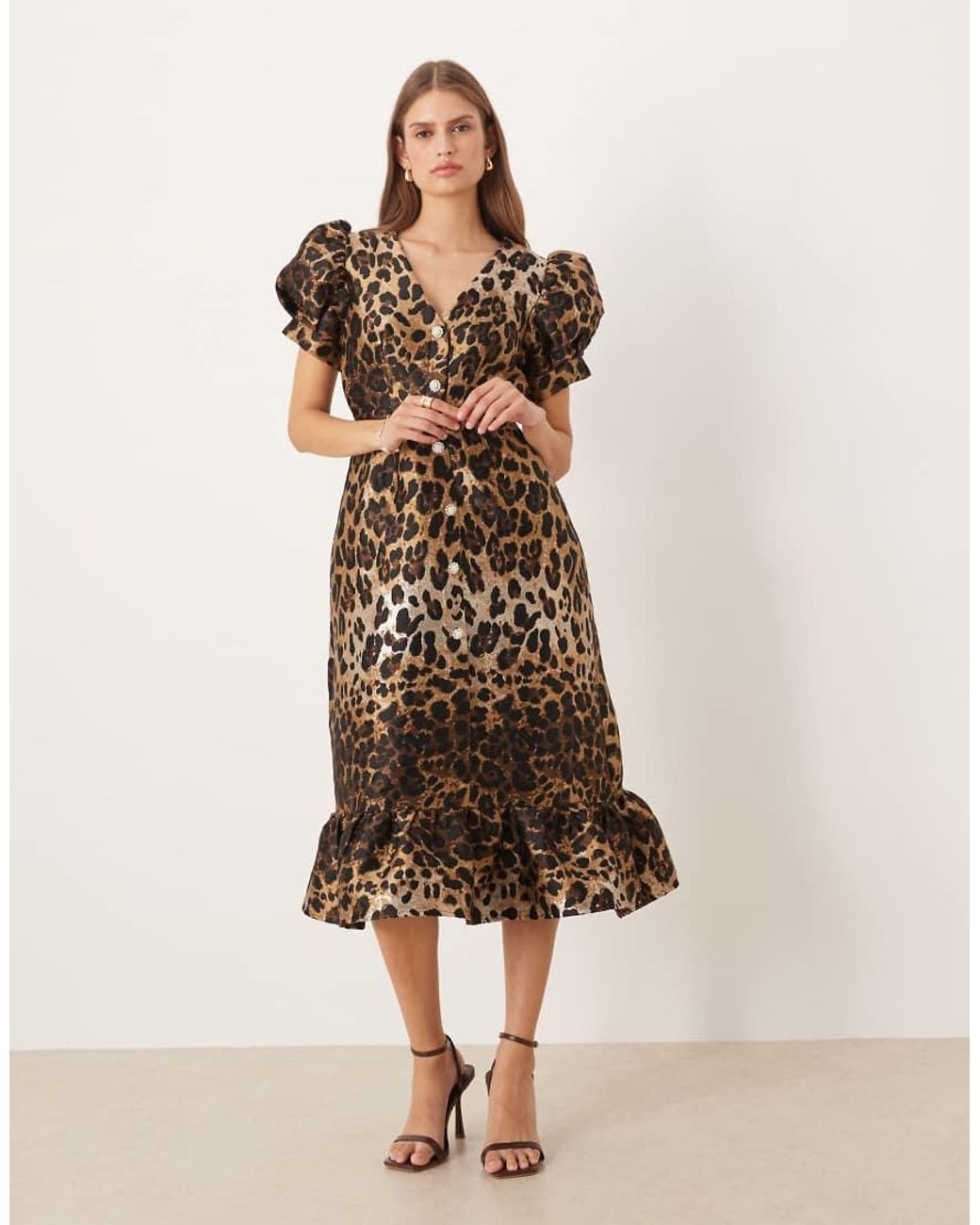 Sister Jane Natural Button Front Jacquard Midi Dress