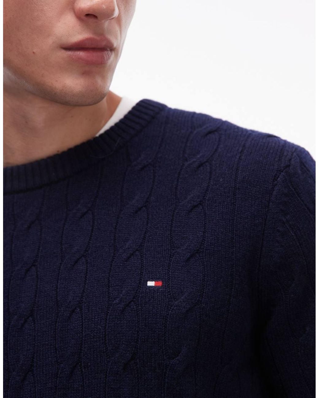 Tommy Hilfiger Blue Lambswool Cable Knit Jumper for men