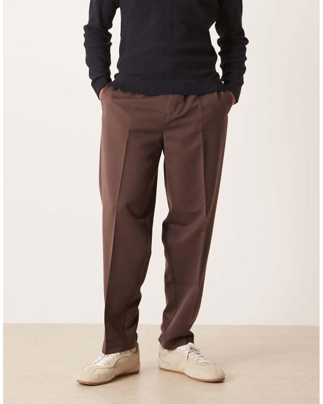 ASOS Brown Smart Oversized Tapered Trousers With Full Elasticated Waist for men