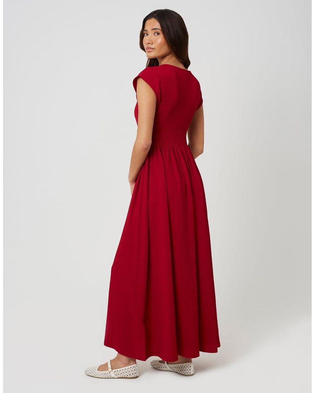 Brave Soul Textured Jersey V-Neck Midi Dress With Tie Detail