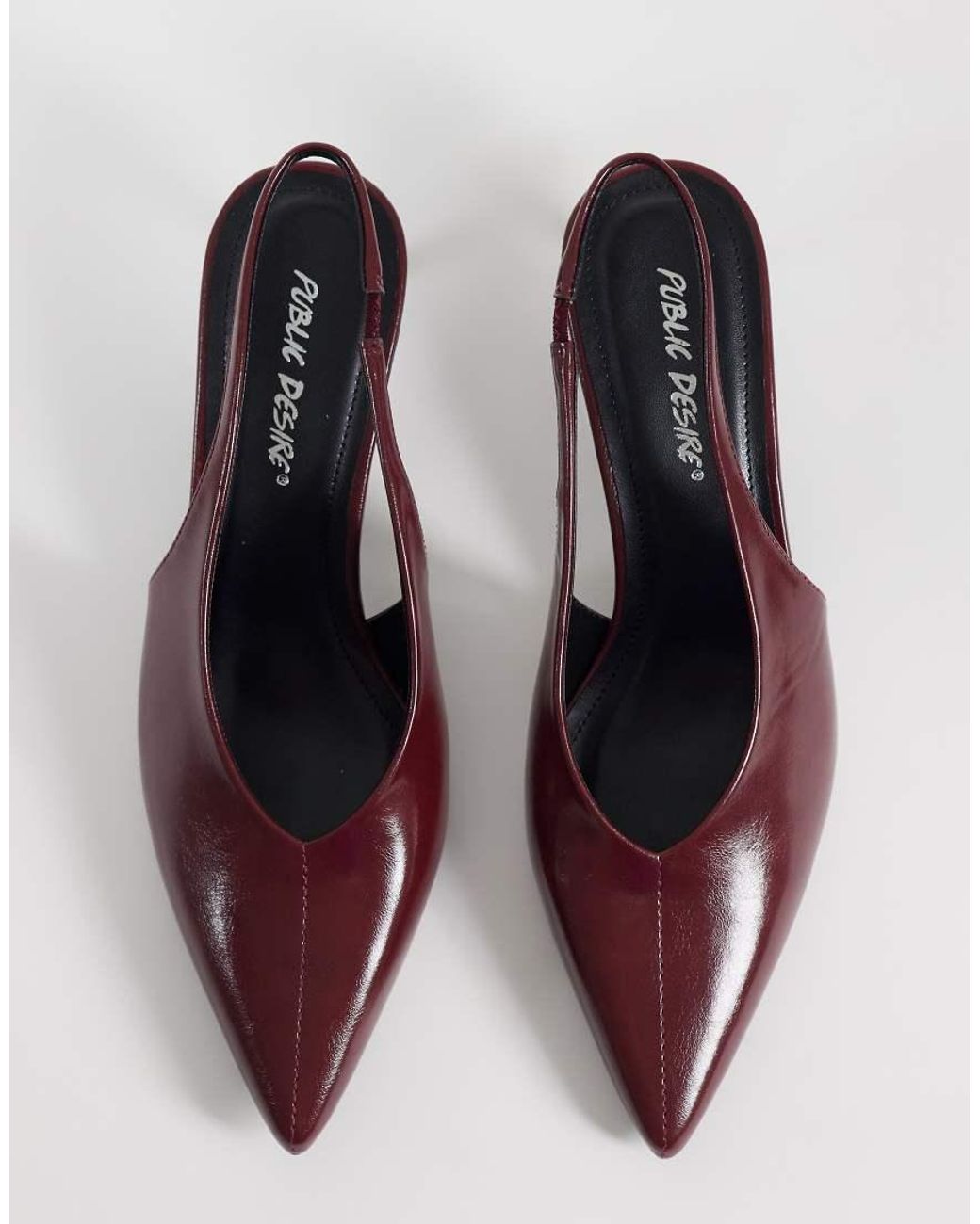 Public Desire Brown Lychee Slingback Kitten Heel Shoes