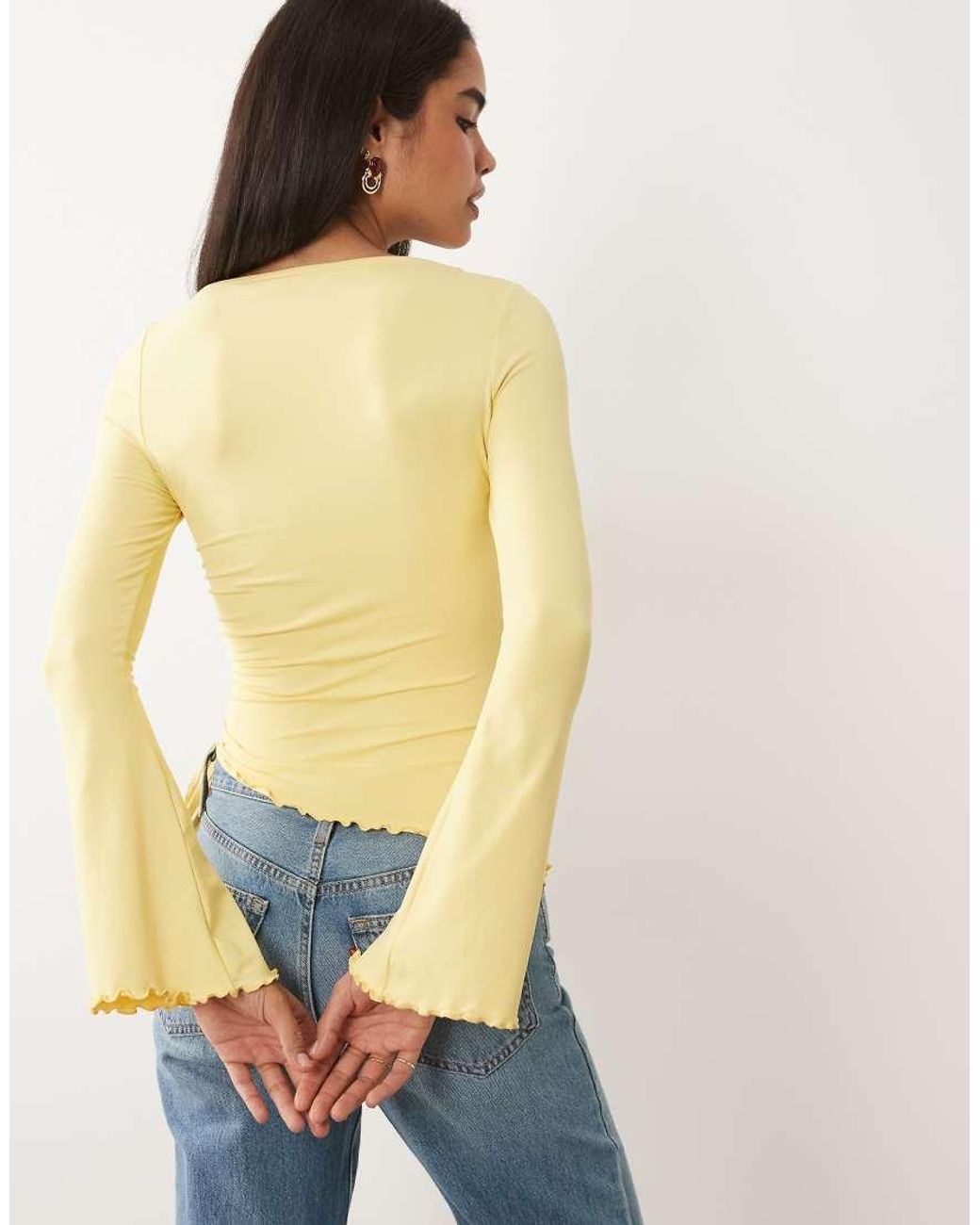 ASOS Natural Drawstring Detail Top With Flute Sleeve