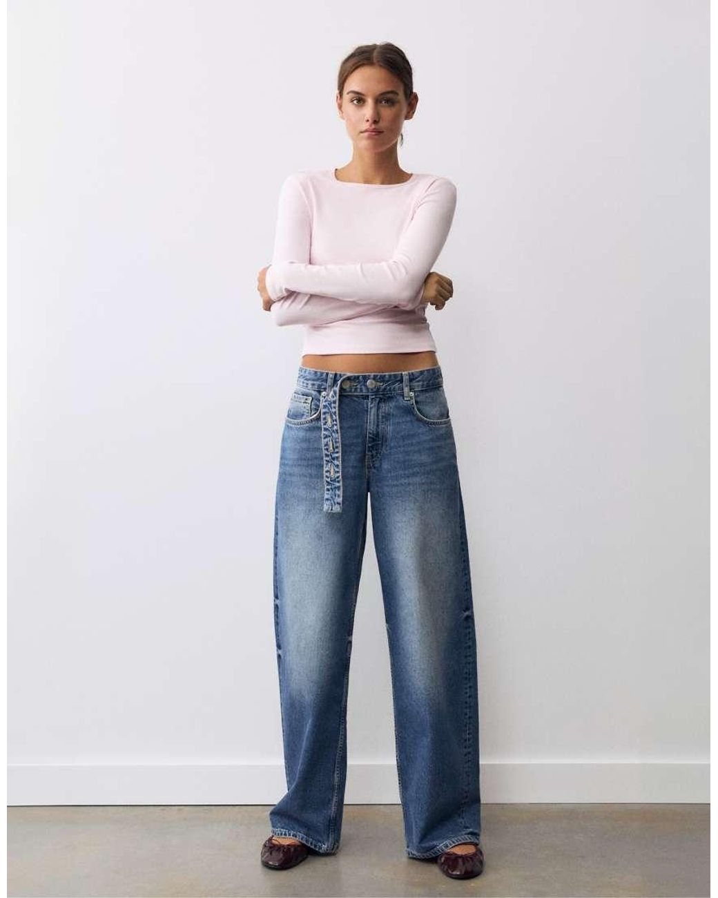 Pull&Bear Blue Fitted Long Sleeve Top