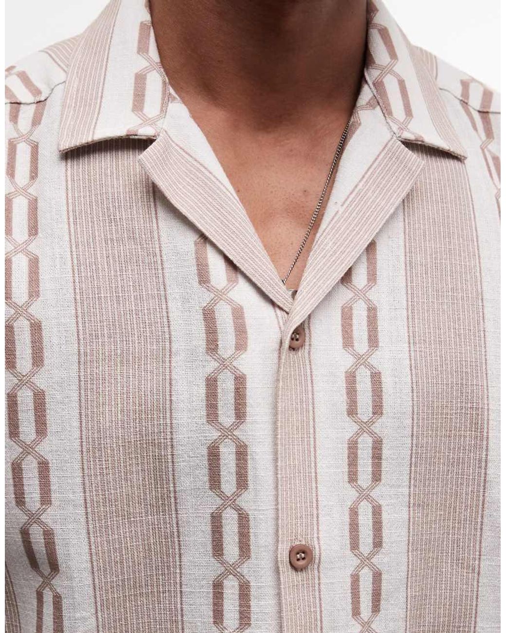 ASOS Natural Oversized Revere Shirt With Print for men