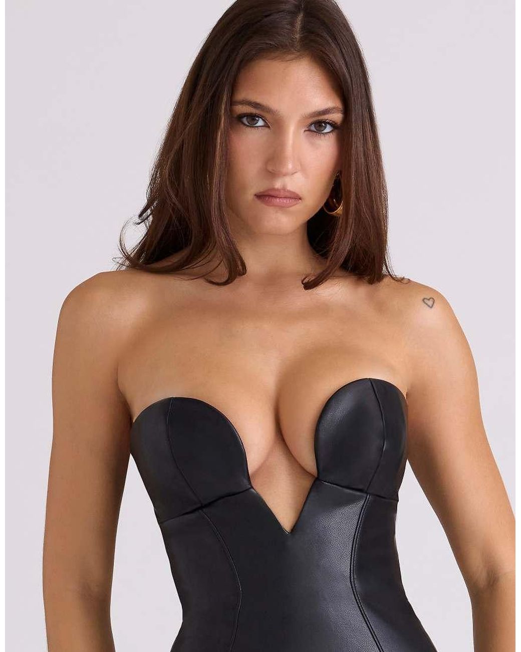House Of Cb Black Shia Vegan Leather Strapless Midi Dress
