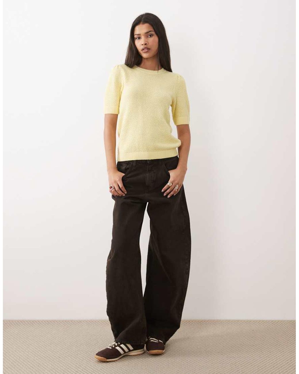 Vila Natural Textured Cotton Knit Top