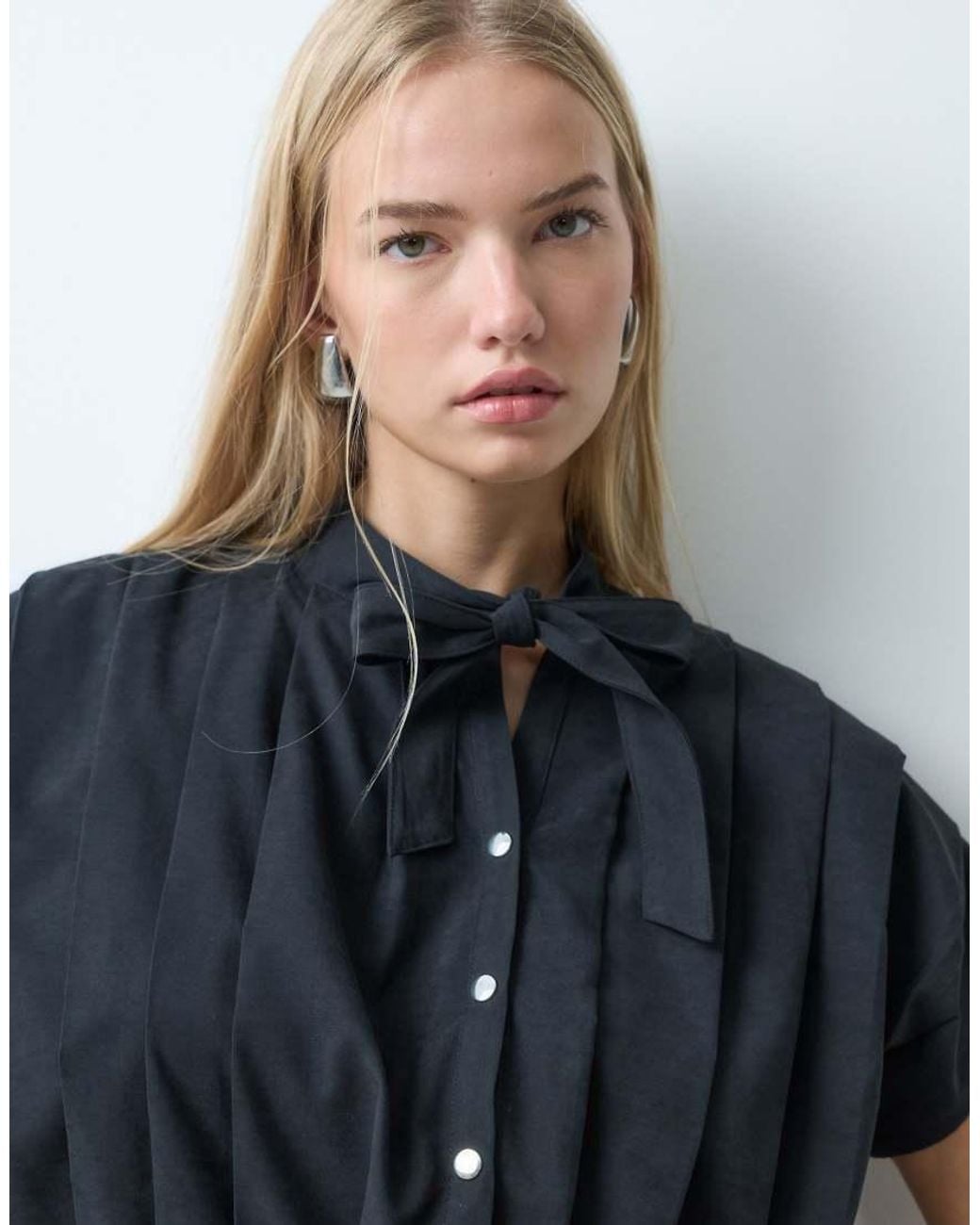 laagam Blue Kora Pleated Short Sleeve Blouse
