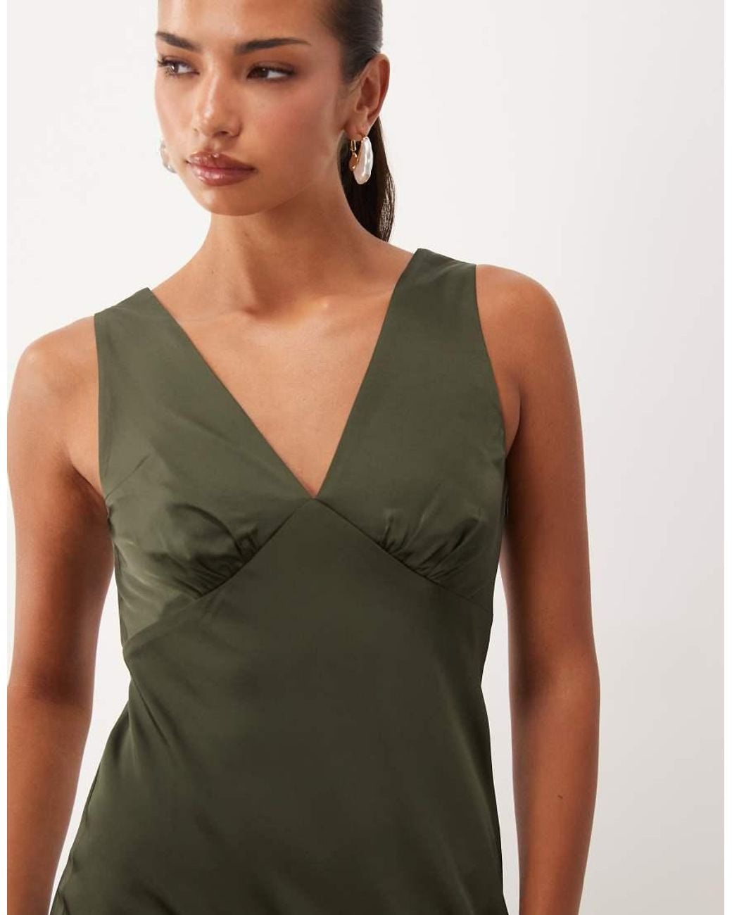 Nobody's Child Natural Joey Satin Plunge Neck Slip Midi Dress