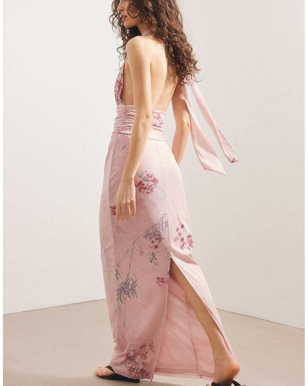 NA-KD Pink Halterneck Tie Maxi Dress