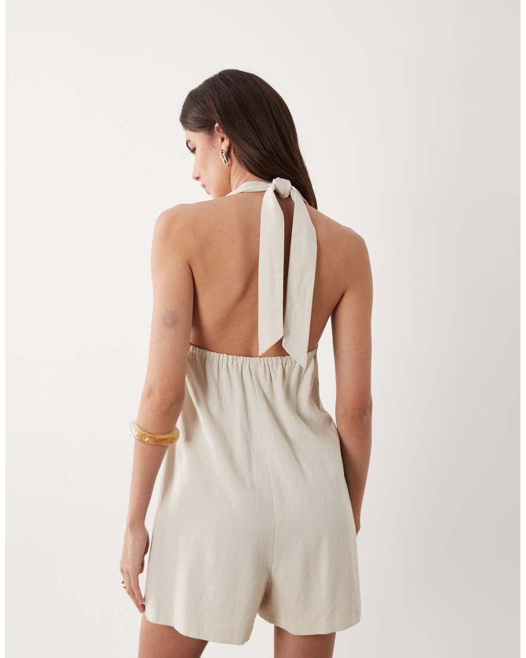 Miss Selfridge White Linen Look Halter Playsuit