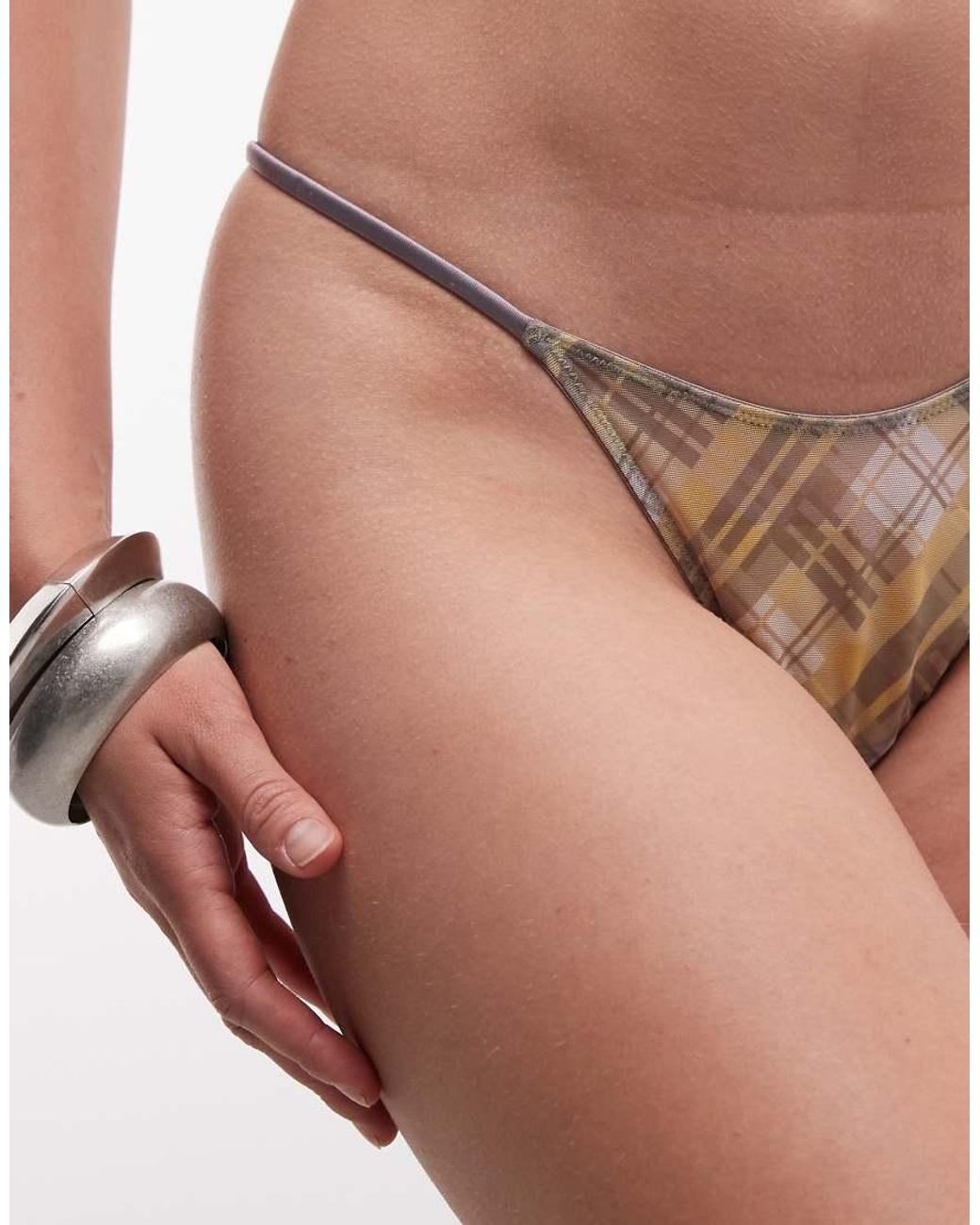 ASOS Green Rosie Plaid Sheer Mesh Tanga Thong With Satin Straps