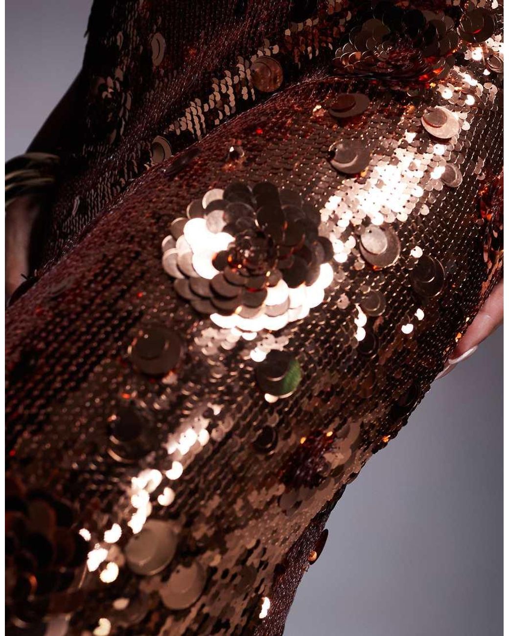 ASOS Brown Sequin Lace Trim Cami Maxi Dress With 3D Embellishment
