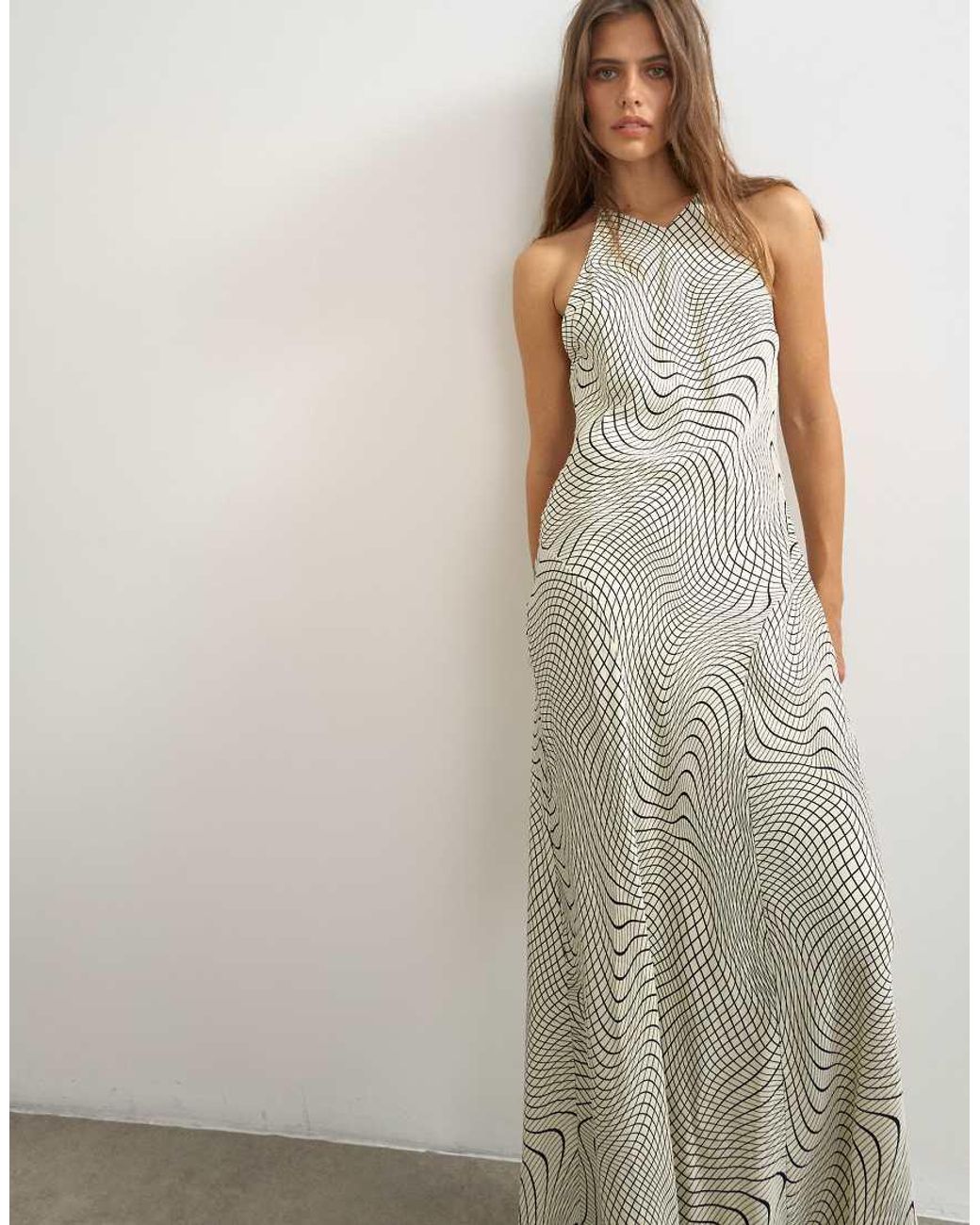 TOPSHOP Blue Satin Cut Away Racer Neck Full Skirt Maxi Dress