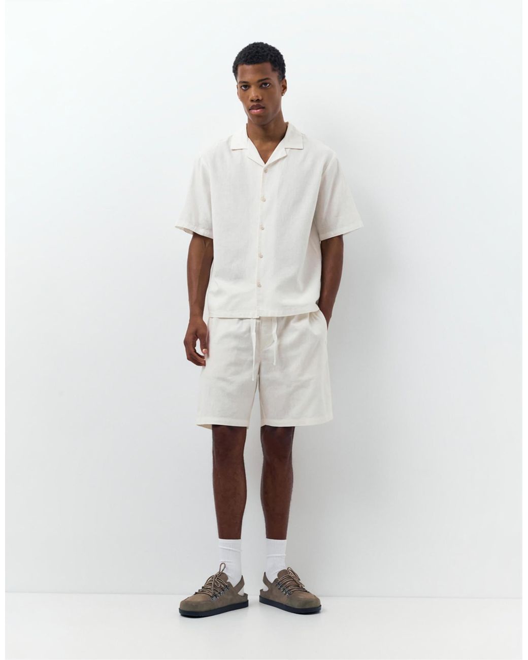 Pull&Bear – shorts aus leinenmix in White für Herren