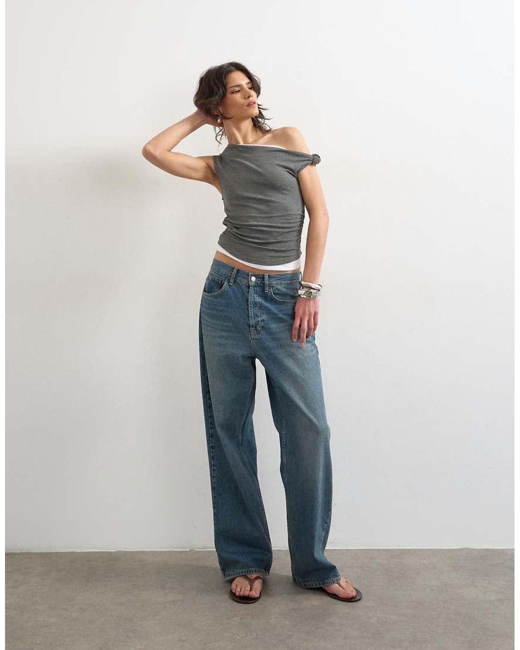 TOPSHOP Gray Double Layer Drape Top