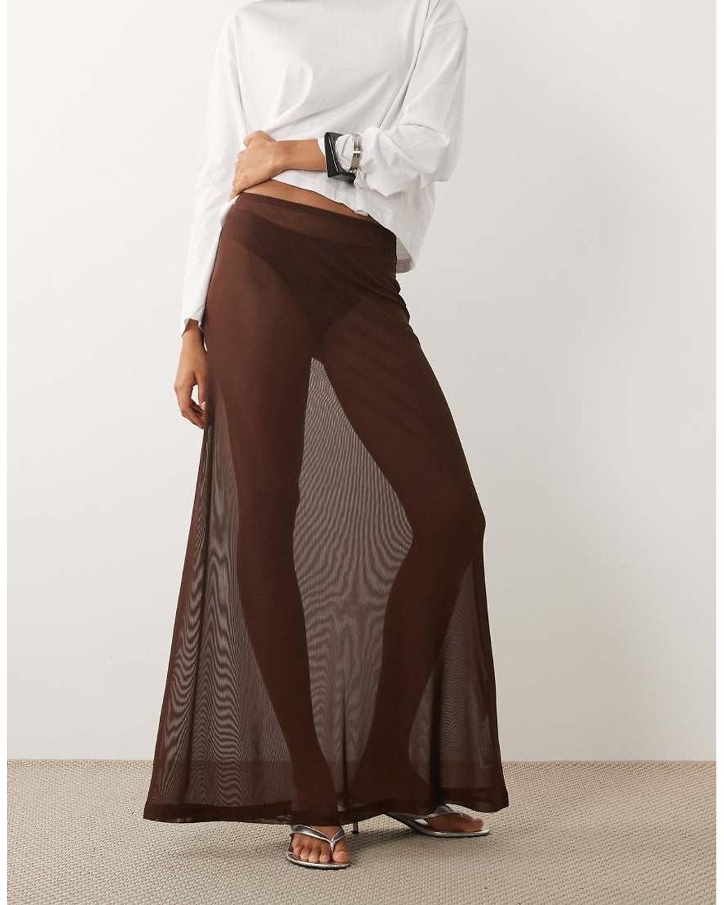 ASOS Natural Sheer Mesh Maxi Skirt