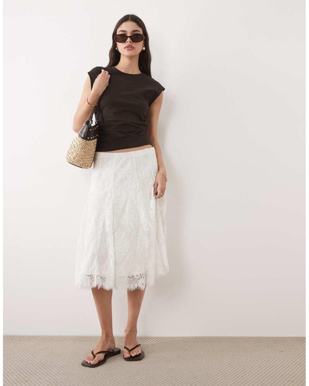 Abercrombie & Fitch White All Over Lace Midi Skirt
