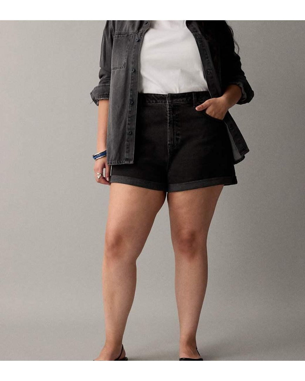 ASOS Asos Design Curve Denim Comfort Mom Shorts in Black | Lyst UK