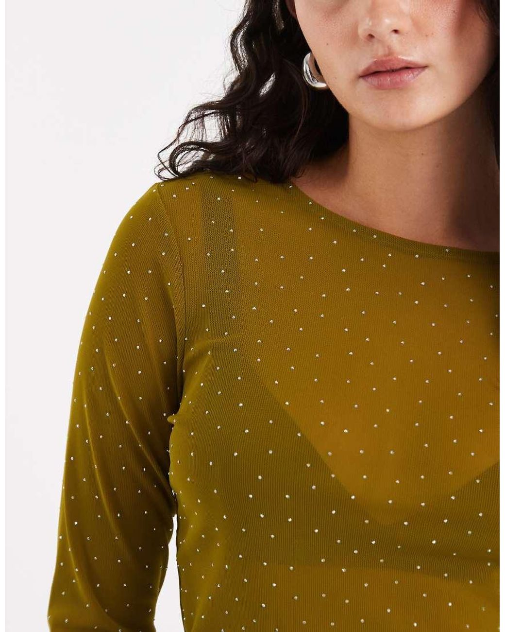 ASOS Black Textured Mesh Hotfix Long Sleeve Top