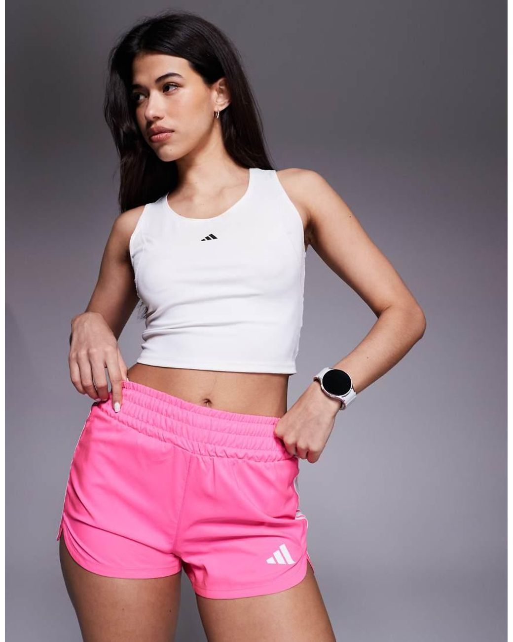 Adidas Originals Pink Adidas Training High Waisted Pacer Shorts