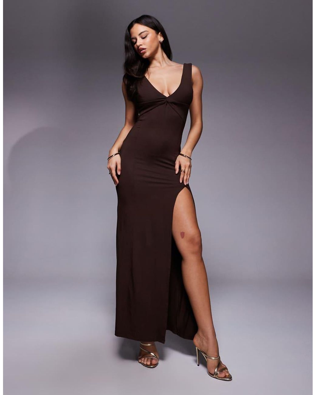 ASOS Purple Sleeveless Plunge Wrap Ruched Bum Maxi Dress