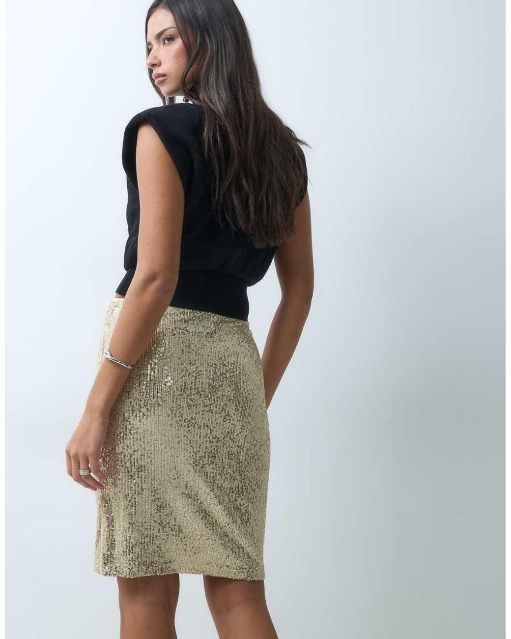 ASOS Blue Allover Sequin Pencil Midi Skirt
