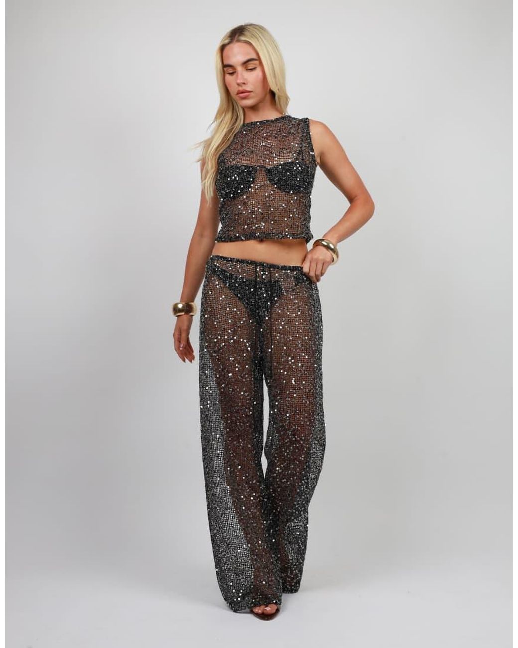 SIMMI Blue Sequin Beach Tank Top