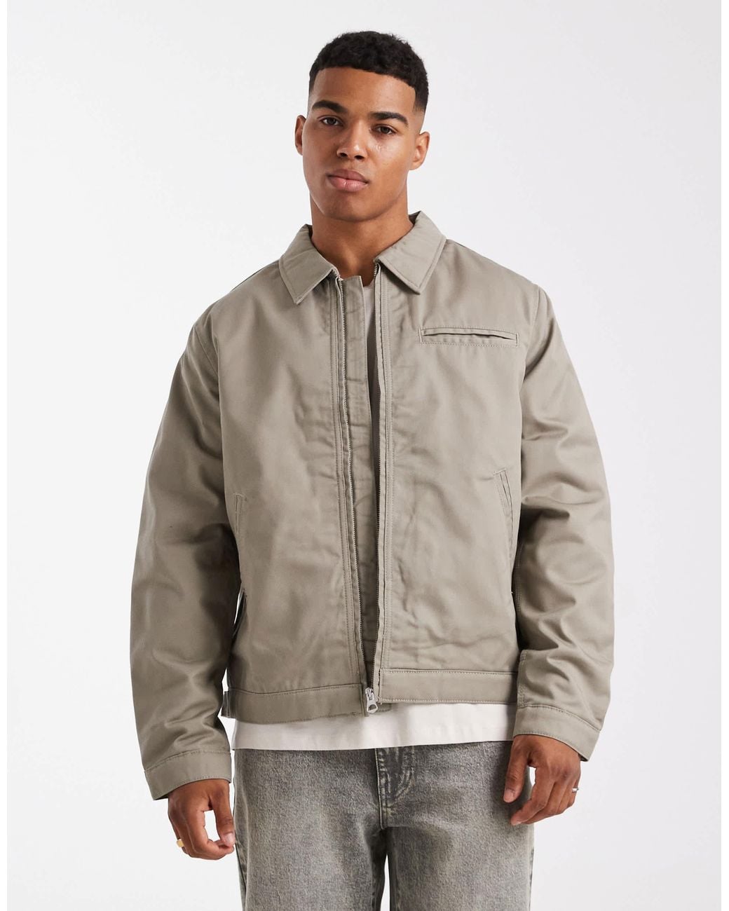 Jack & Jones Harrington Jacket With Double Zip in Brown for Men | Lyst