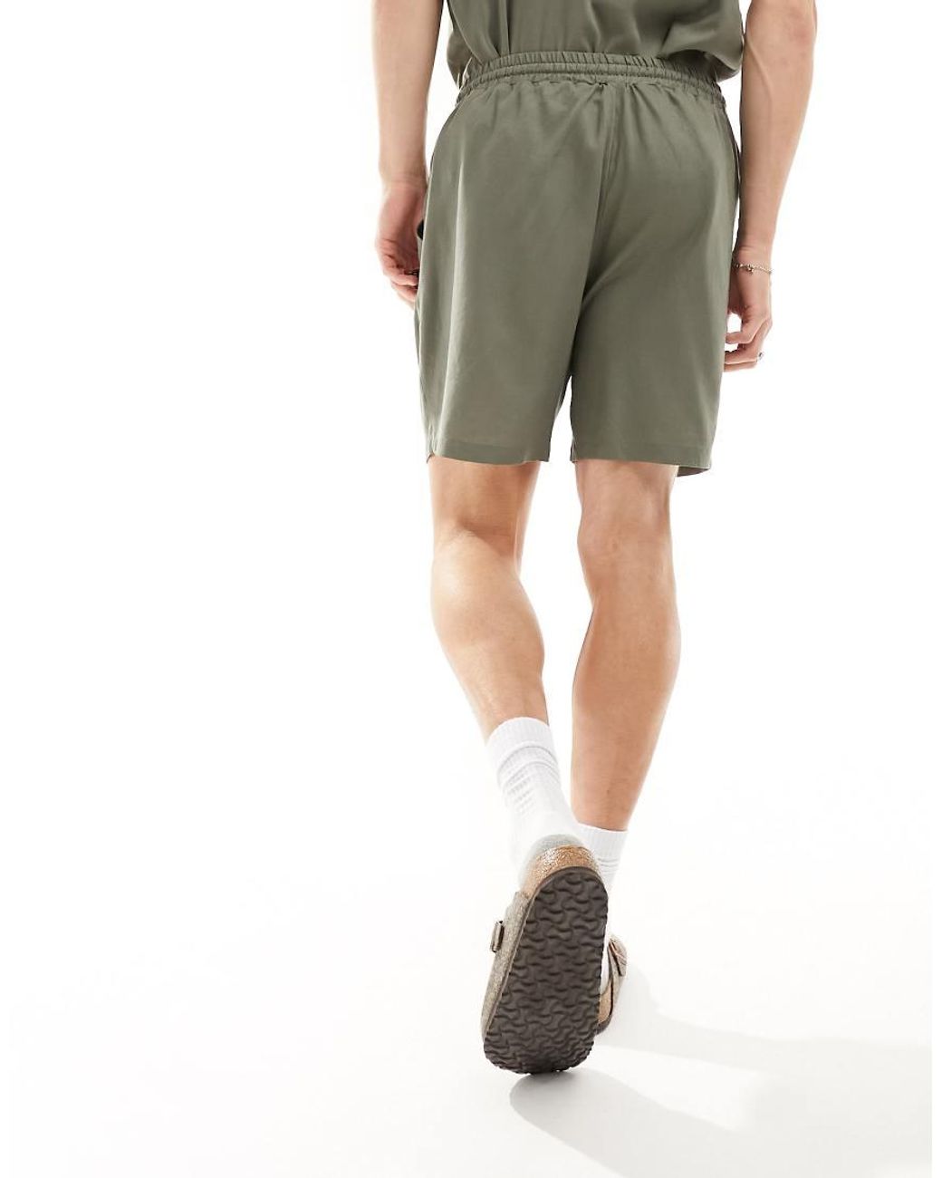 South Beach Green Linen Blend Beach Shorts for men
