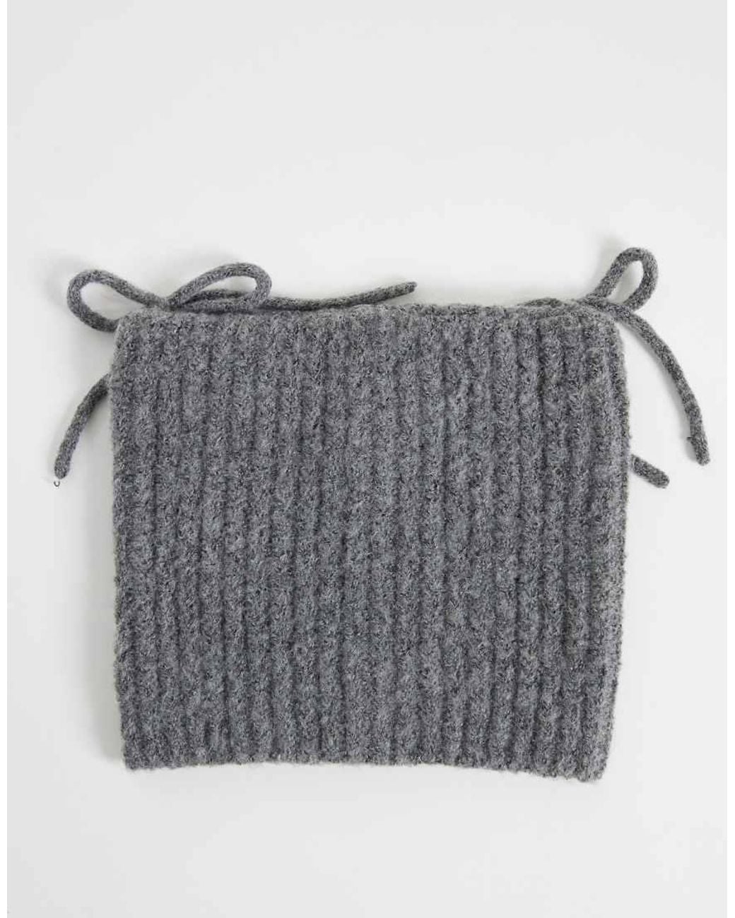 Collusion Gray Fluffy Knit Ear Beanie With Bow Details