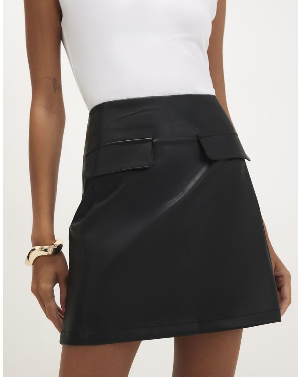 River Island White Faux Leather Pocket Detail Mini Skirt