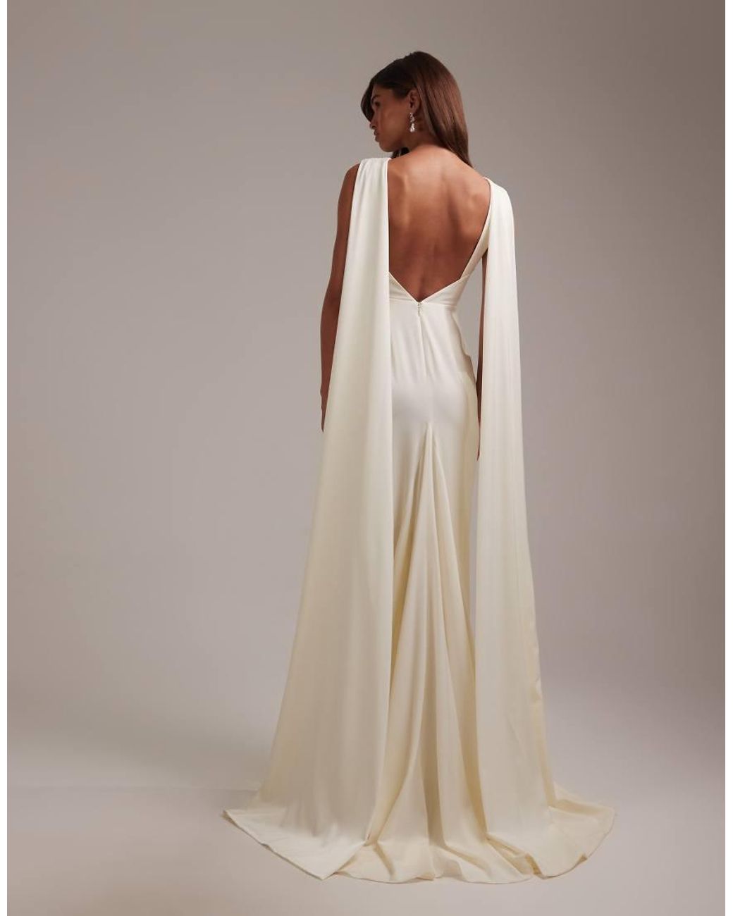 ASOS Natural Slash Neck Wedding Dress With Draped Back And Scarf Detail