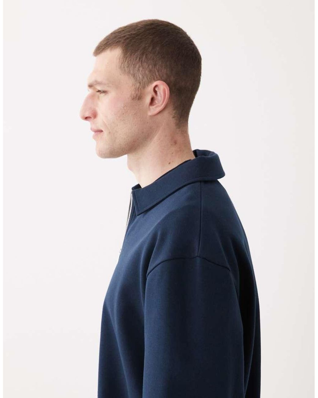 ASOS Blue Relaxed 1/4 Zip Sweatshirt With Collar for men