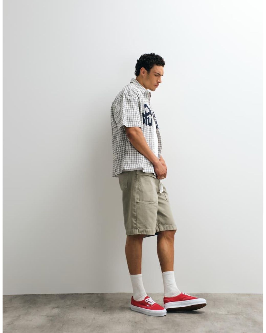 ASOS White Boxy Oversized Check Shirt With Chest Print for men