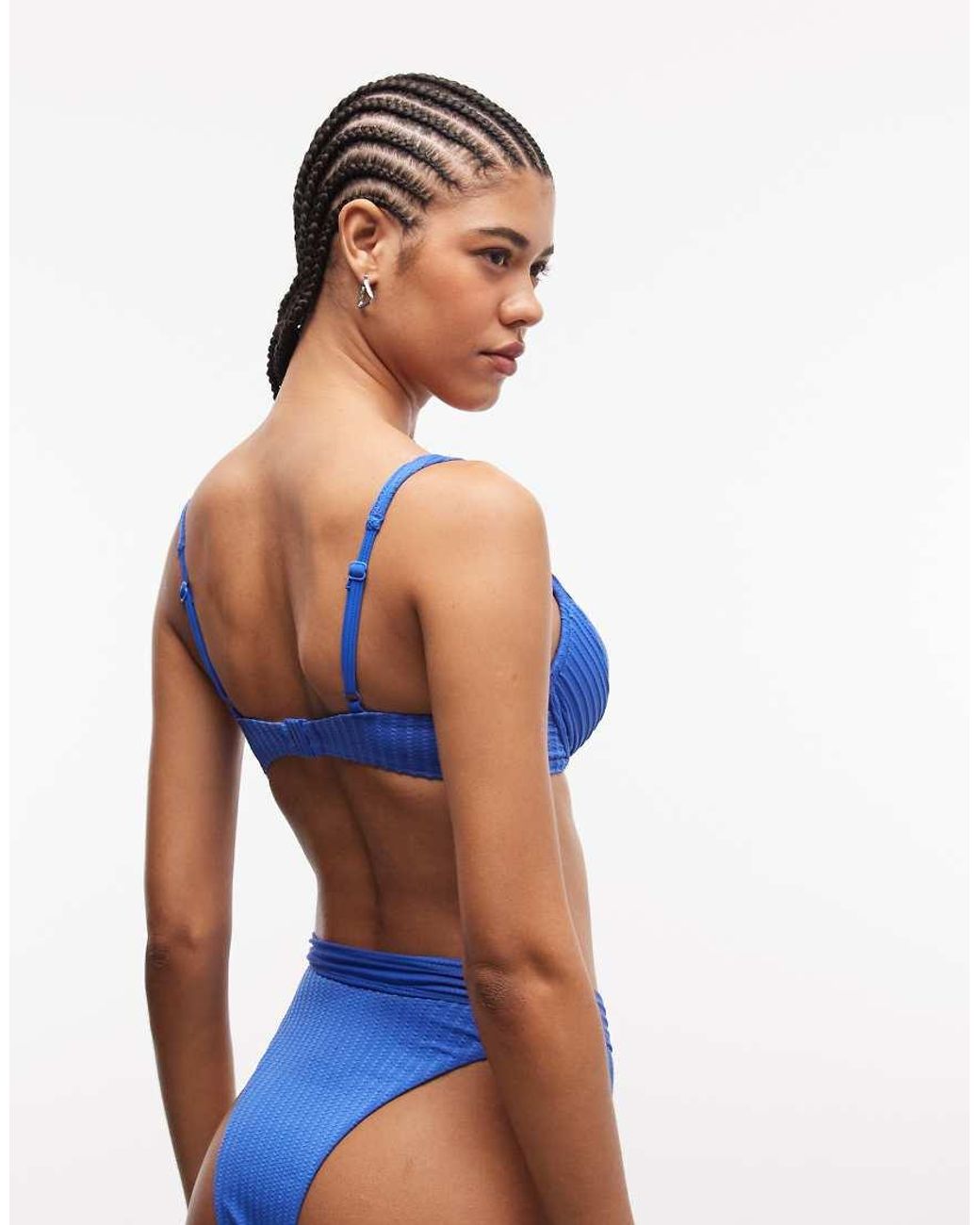 ASOS Blue Rory Sintra Spliced Rib Push Up Padded Underwire Bikini Top