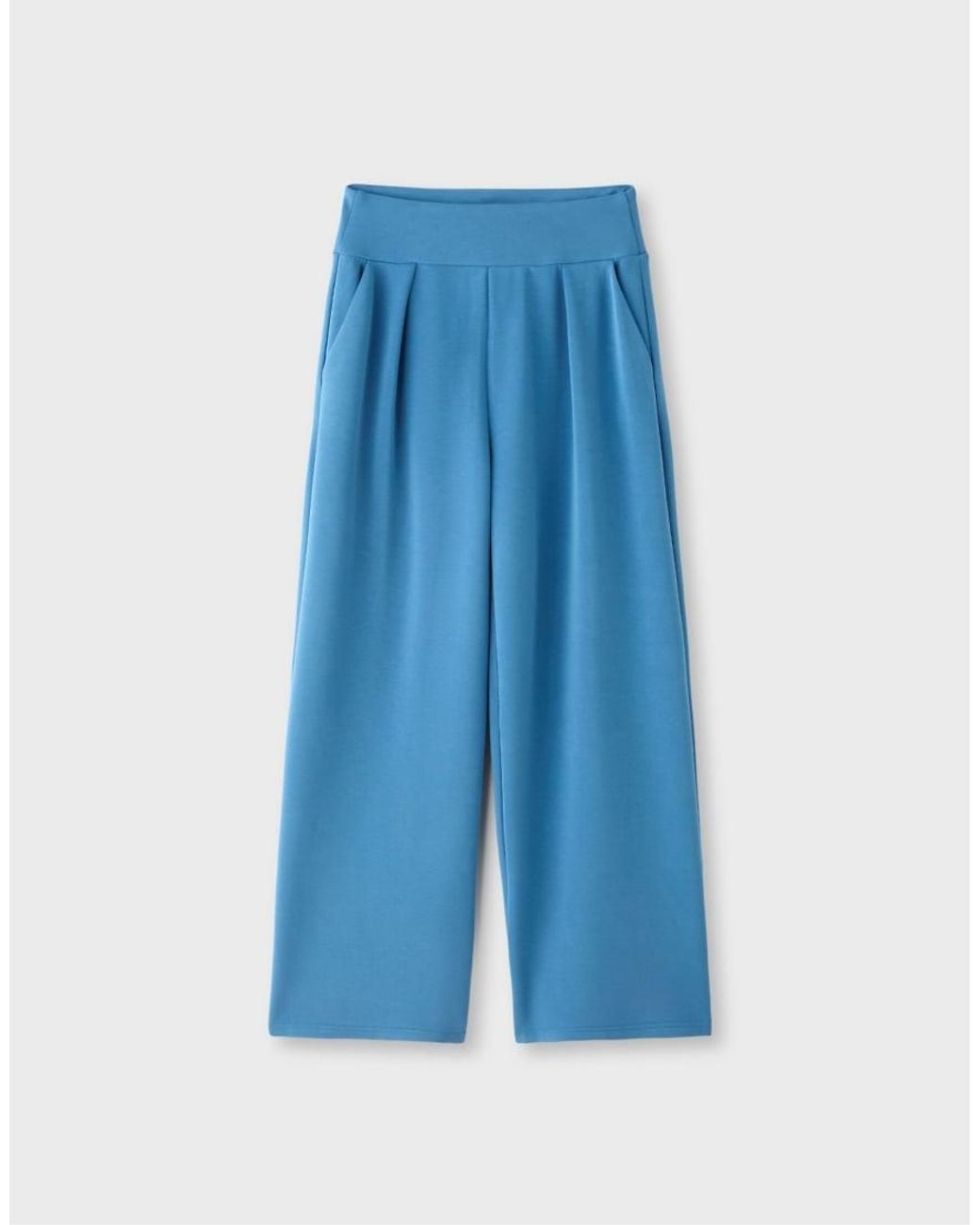 Stradivarius Blue Soft-touch Wide-leg Trousers With Darts