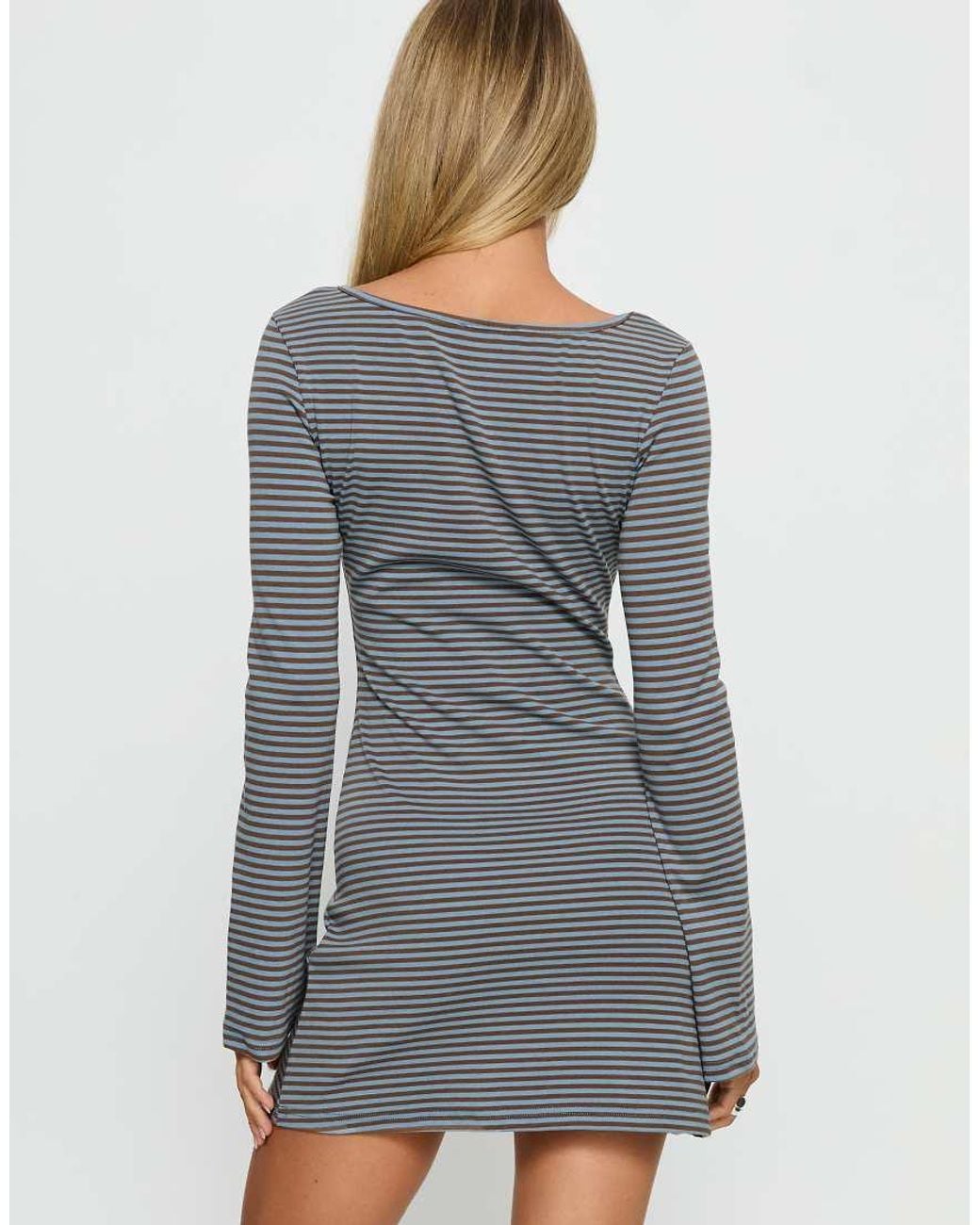 Princess Polly Gray Bryanna Cotton Rich Crew Neck Flare Sleeve Mini Dress