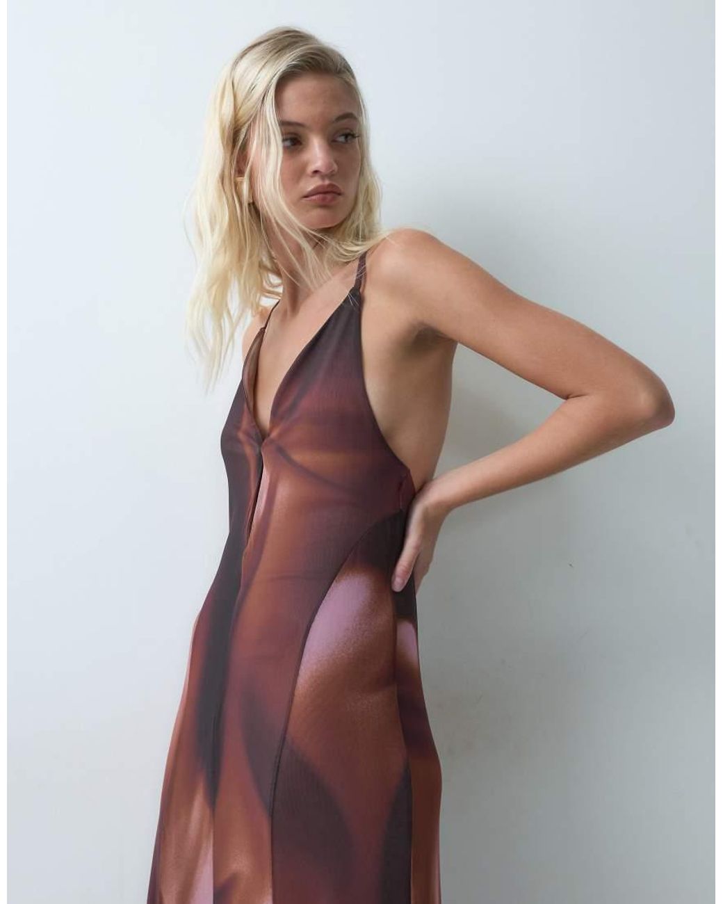 ASOS Multicolor Mesh Plunge Maxi Dress