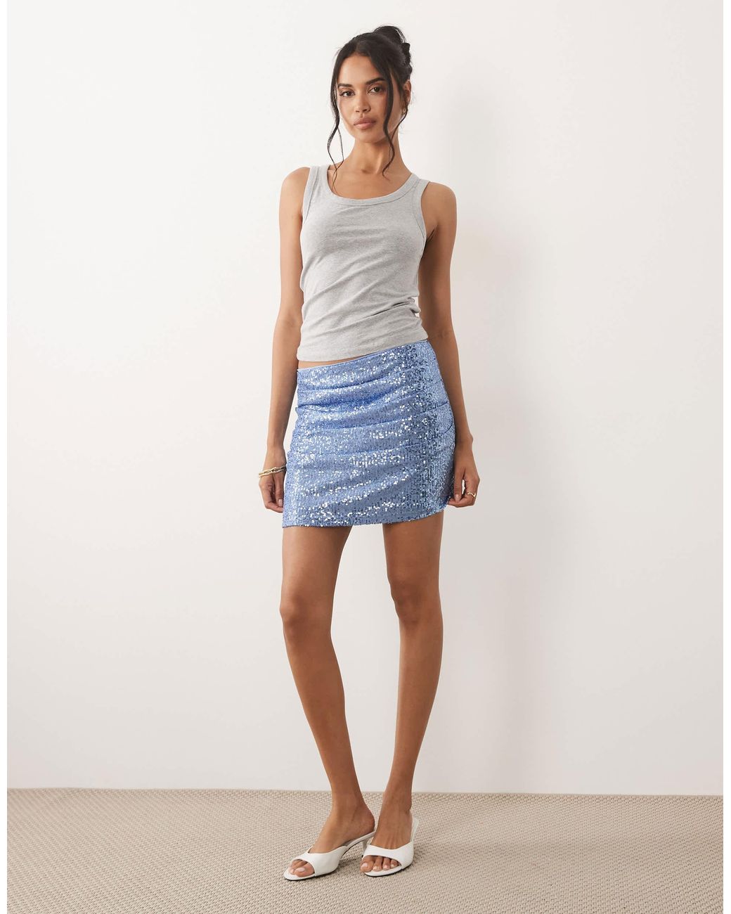 ASOS Blue Sequin Draped Mini Skirt